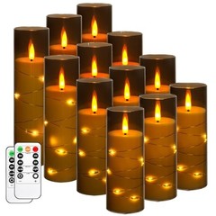 Flameless Candles with Recessed String Light, Battery Operated Grey#12*1