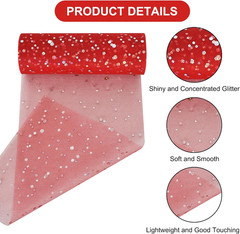 Red Glitter Tulle Rolls 6 Inch by 10 Yards Sequin Tulle Fabric Ribbon for DIY Tu