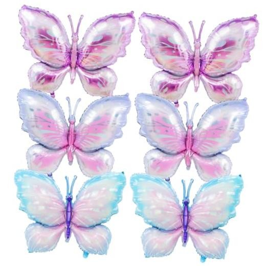 6 Pieces 39 Inches Butterfly Balloons – Large Gradient Butterflies Foil Mylar