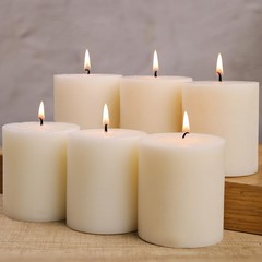 Ginitiri Ivory Rustic Textured Soy Pillar Candles 2.8X3 In Natural Unscented