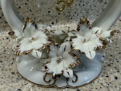 Golden 50th Wedding Anniversary Cake Topper Heart Porcelain Gold Accents Flowers