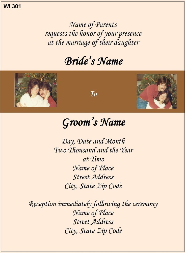 50 Wedding Invitation Cards Printed in Color Picture Portrait with Envelopes