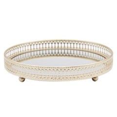 Nordic Metal Mirror Tray Round Plate Desktop Jewelry Storage Organizer