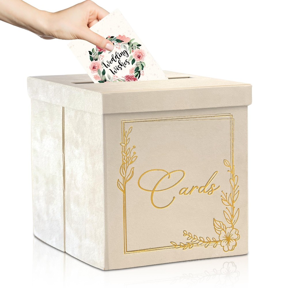 Wedding Card Box – 9″ x 9″ Collapsible Velvet – Covered Design – Cards Box fo…