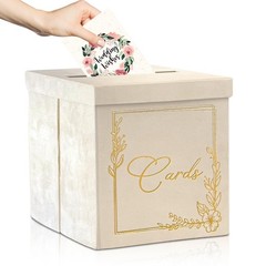 Wedding Card Box – 9″ x 9″ Collapsible Velvet – Covered Design – Cards Box fo…