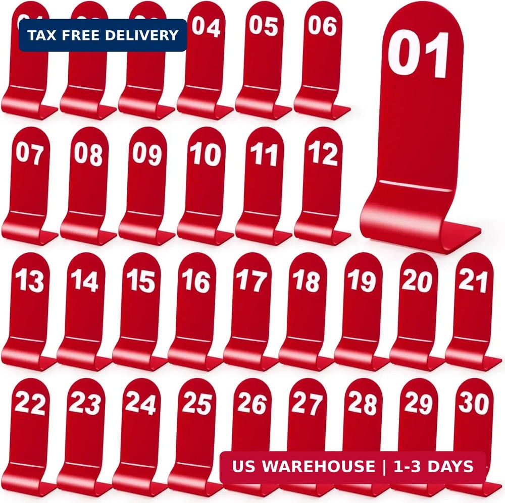 Okllen 1-30 Table Numbers Red, Restaurant Acrylic Order Numbers, Double Sided Ta