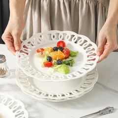 Fmbb 4 Pack 10 Dinner Serving Plates Lace Rim Bone Porcelain Round Tableware