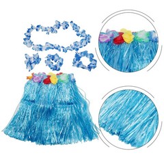 Kids Hawaiian Hula Grass Skirt Beach Dress Lei Flower Headband Girls Costume HOT
