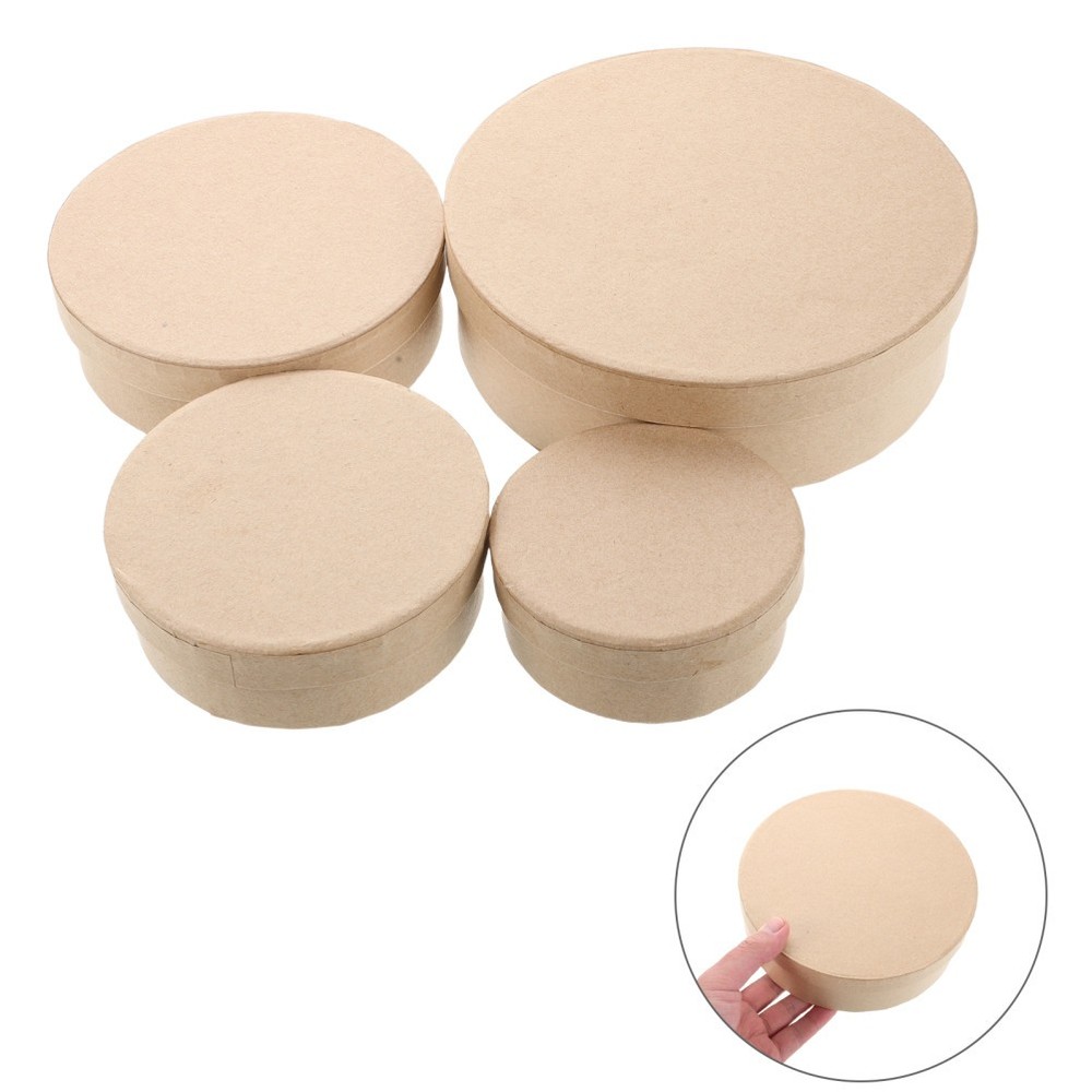 4pcs Round Kraft Paper Box Crafts Paper Containers with Lids Empty Nesting
