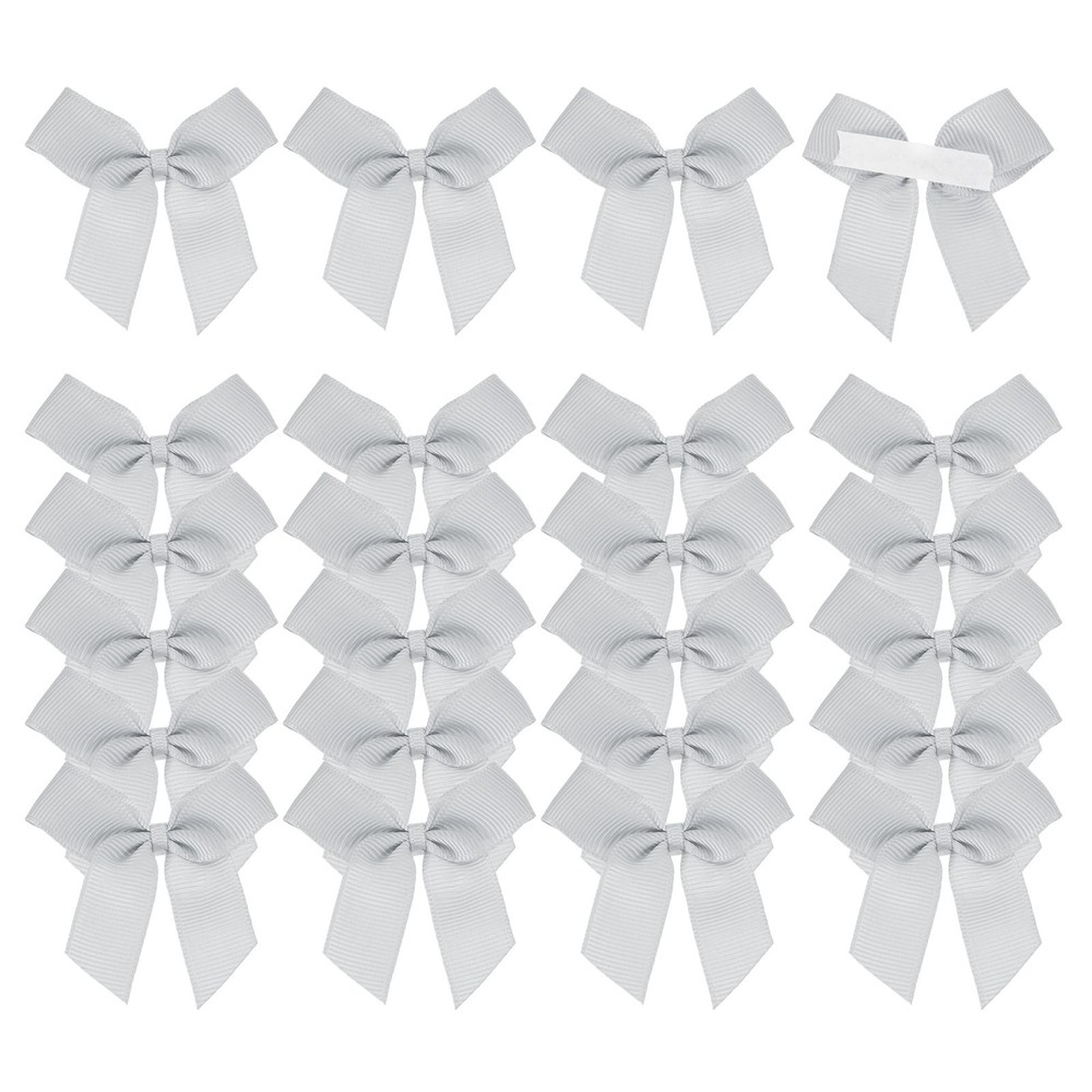 24Pcs Mini Grosgrain Ribbon Bow 2″ Self Adhesive Flower Bows Silver