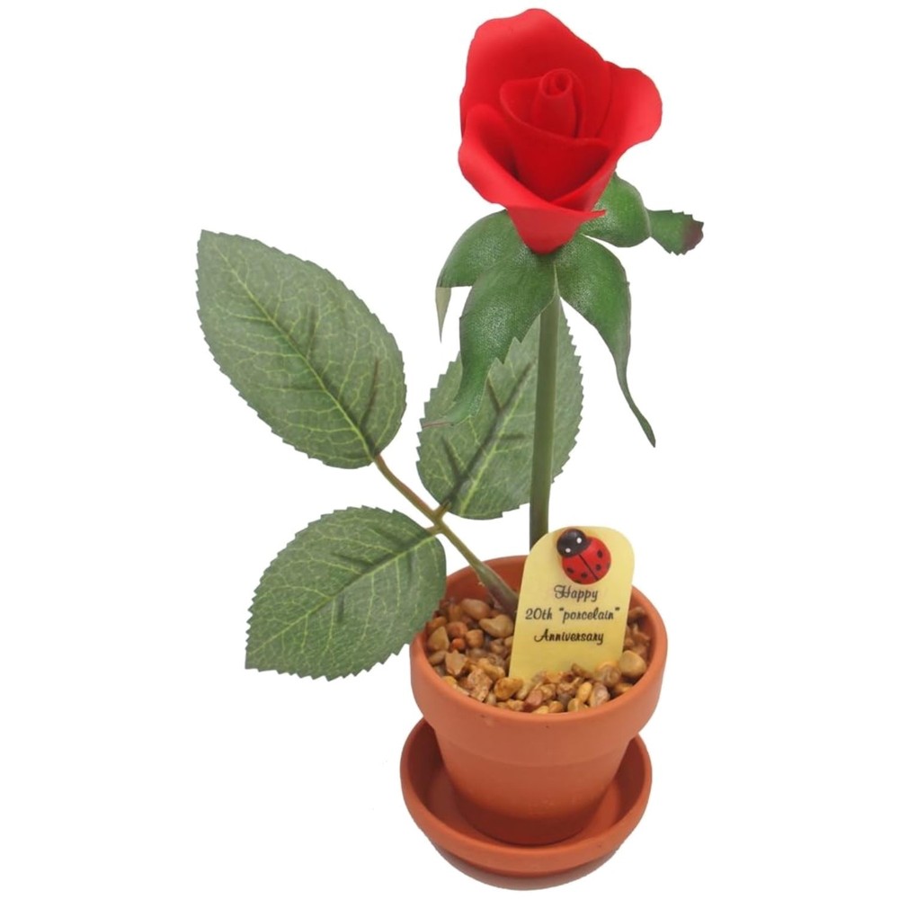 7″ Porcelain Rose in Terra Cotta Pot – 20th Anniversary Gift