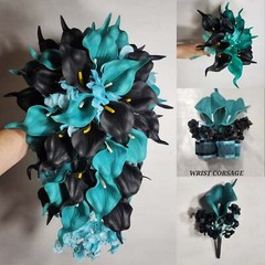 Teal Black Calla Lily Bridal Wedding Bouquet Accessories