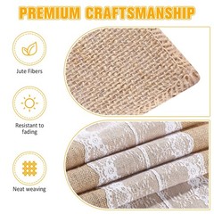 Chumia 12 Pcs 12 x 108 Inch Wedding Burlap Table Runners with White Lace Rust…