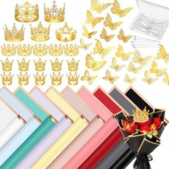 Huquary 440 Pcs Flower Wrapping Paper Bulk Crown Cake Topper Bouquet Wedding