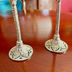 Swarovski Crystal Encrusted Champagne Flutes Set 2 Ornate Gold Tone Filigree