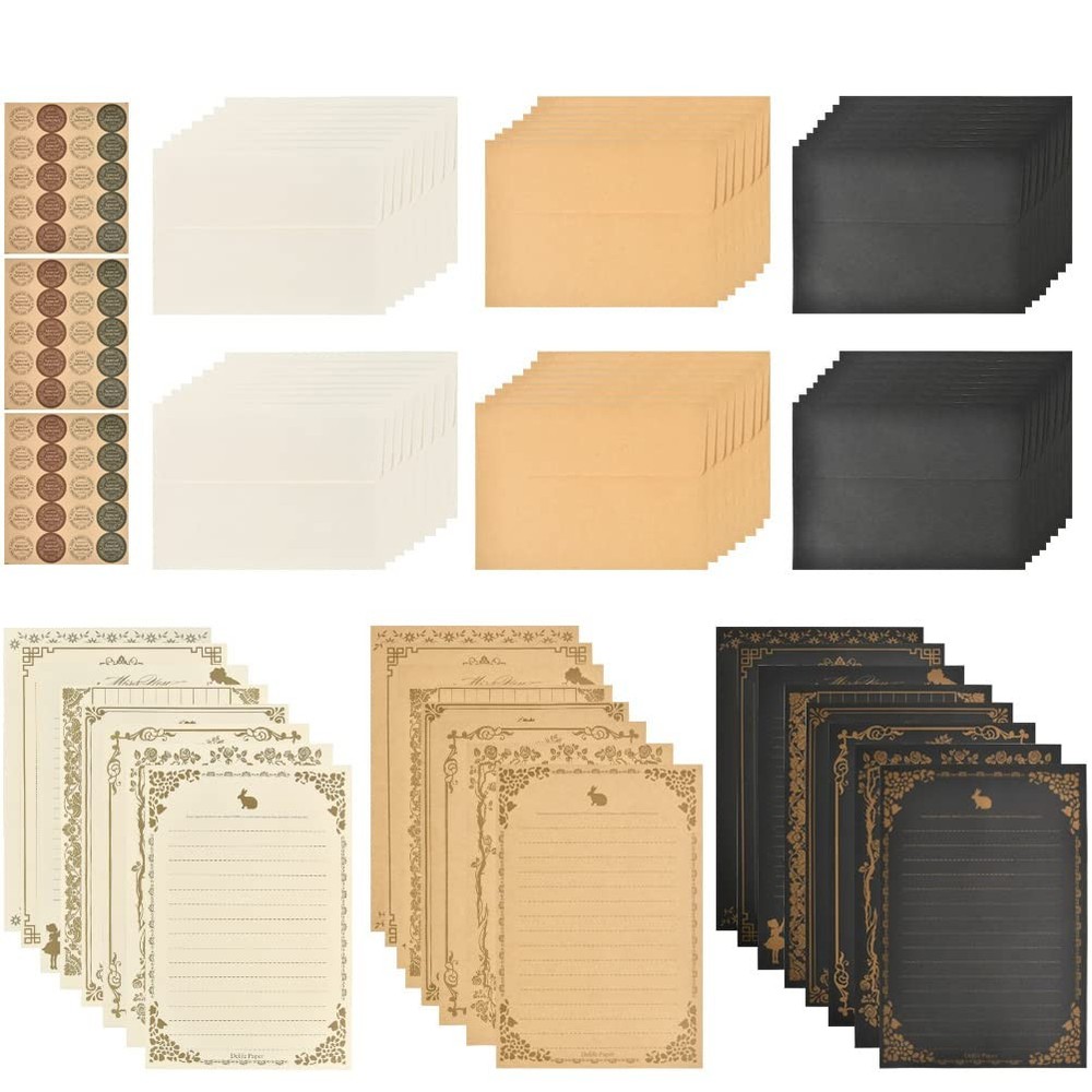 FOCCTS Antique Stationary Paper and Envelopes Set, 96 Sheets Vintage Assorted