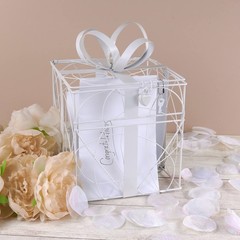 Wedding Card Box 8.5» L X 9» W X 11.2» H – Elegant White Metal Design