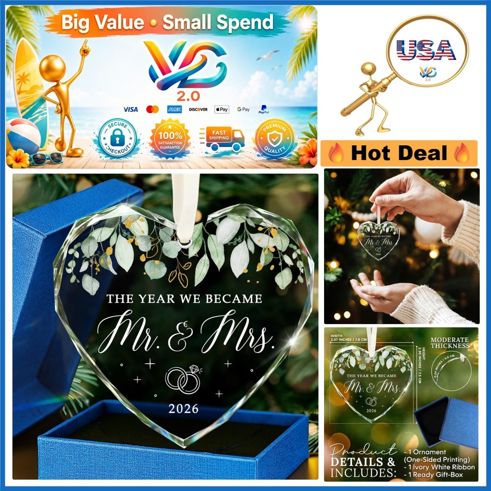Mr and Mrs 2026 Wedding Ornament Heart Glass Bridal Shower Gift