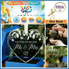 Mr and Mrs 2026 Wedding Ornament Heart Glass Bridal Shower Gift