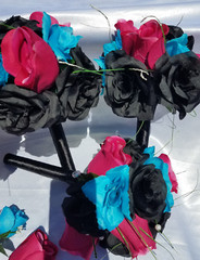 Wedding Bouquet Set – Black, Bright Pink, Turquoise Rose Flowers – 26 pieces