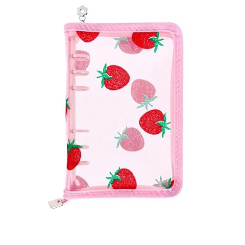 Zipper Binder Clear Refillable Notebook Shell Cute Strawberry Lace A6 Pink