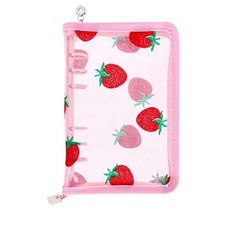 Zipper Binder Clear Refillable Notebook Shell Cute Strawberry Lace A6 Pink