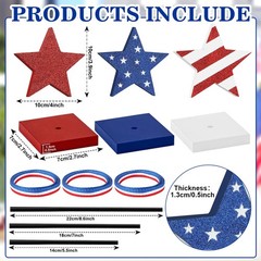 3PC Wooden Star Table Decor Set Patriotic Red White Blue Shiny Independence Day