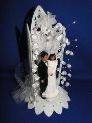 New Vintage Dark skin Bride & Groom chapel arch Wedding Cake Top, #325