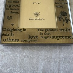 Wedding Photo Frame 4×6 Brushed Brass Engraved Love Quote Hearts Decor Gift NIB
