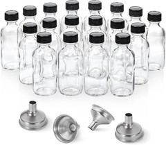 18 Botellas de Vidrio Transparente 60ml con Tapas y Embudos Acero Inoxidable 2oz