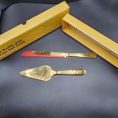Gold Elegant Cake Knife and Server Set, Steel Plated Blades with Acrylic Handles