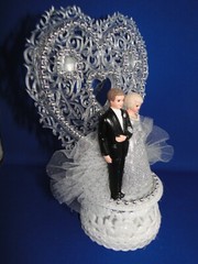 New 25th Wedding Anniversary Heart decor caketop with Bride & Groom in Silver #3