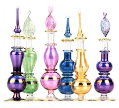NileCart Egyptian Perfume Bottles Set Of 6 Size 4” Hand Blown Multi