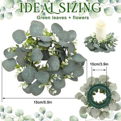 4 Pieces Candle Rings Artificial Eucalyptus Leaves Elegant Leaf