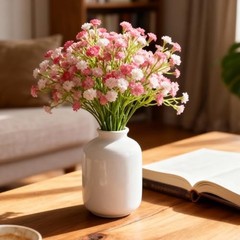 6 Pcs Babys Breath Artificial Flowers, Fake Babys Breath Flowers for Pink