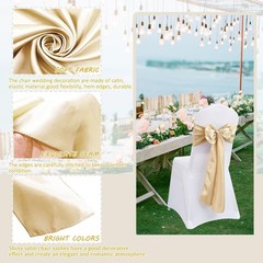 50pcs Beige Satin Sash Wedding Chair Bow, Elastic Chair Sashes S…