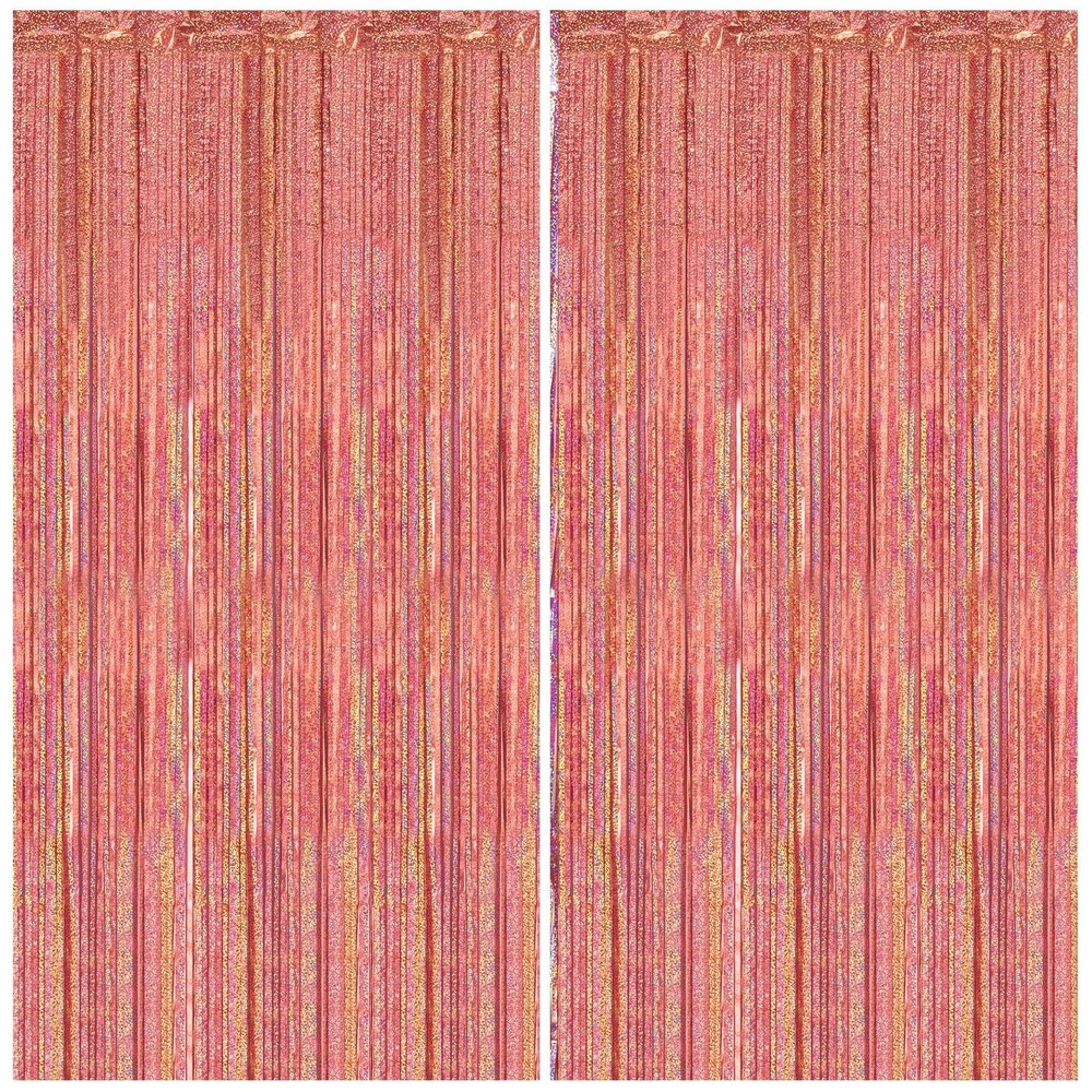 2 Pack 3.3 x 8.2 ft Tinsel Foil Fringe Backdrop Curtain, Upgraded Rose Gold G…