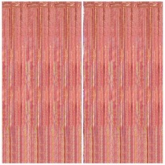 2 Pack 3.3 x 8.2 ft Tinsel Foil Fringe Backdrop Curtain, Upgraded Rose Gold G…
