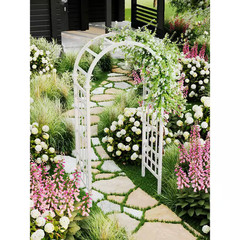 White Vinyl Arbor 81 in. x 39 in. Yard Garden Pathway Weather Resistant Accent