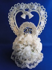 New Elegant 25th Wedding Anniversary Caketop with White Floral & #25 Decor, #54