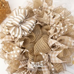 Poly Burlap Mesh Ribbon, 10 inch x 30 feet(10Yard), Natural with Beige/Natural