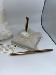 90s Beverly Clark Ivory Pearl and Lace Wedding Guest Book, Pillow and Pen