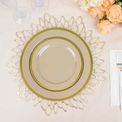 TAUPE10 Round 7″ Plastic SALAD PLATES Gold Rim Party Events Tableware