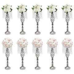 10Pcs Silver Crystal Flower Stands – 21.7in Wedding Table Centerpieces