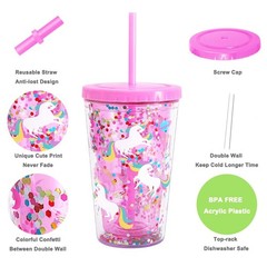 Cute Tumbler with Lid and Straw Double Wall Insulated Acrylic Cup for Girls W…