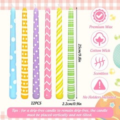 12Pcs Easter Dripless Taper Candles 10 Inch Long Unscented Candle Sticks Pastel