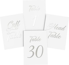 32 Silver Wedding Table Numbers 1-30 – 4×6 Table Numbers for Wedding Receptio…
