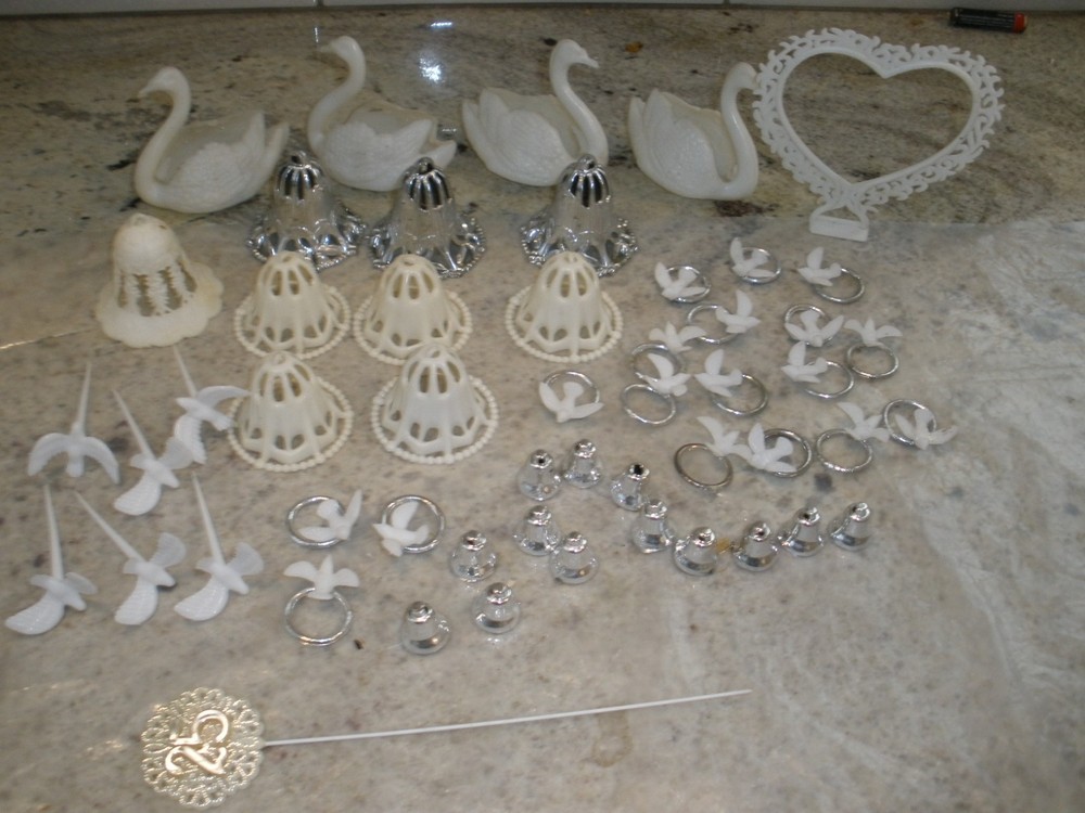 Vintage lot of 52 Wedding Cake Topper Swans, Bells, Rings with Birds, Birds, etc
