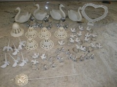 Vintage lot of 52 Wedding Cake Topper Swans, Bells, Rings with Birds, Birds, etc