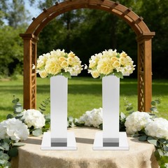 2-Piece Flower Stands Stainless Steel Column Wedding Flower Stand Silver 11*11in